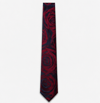Midnight Black & Crimson Rose Silk Tie
