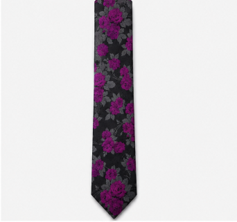 Charcoal Black & Plum Floral Silk Tie