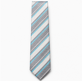 Silver Grey & Sky Blue Striped Business Tie