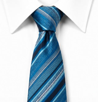 Blue Geometric Striped Necktie